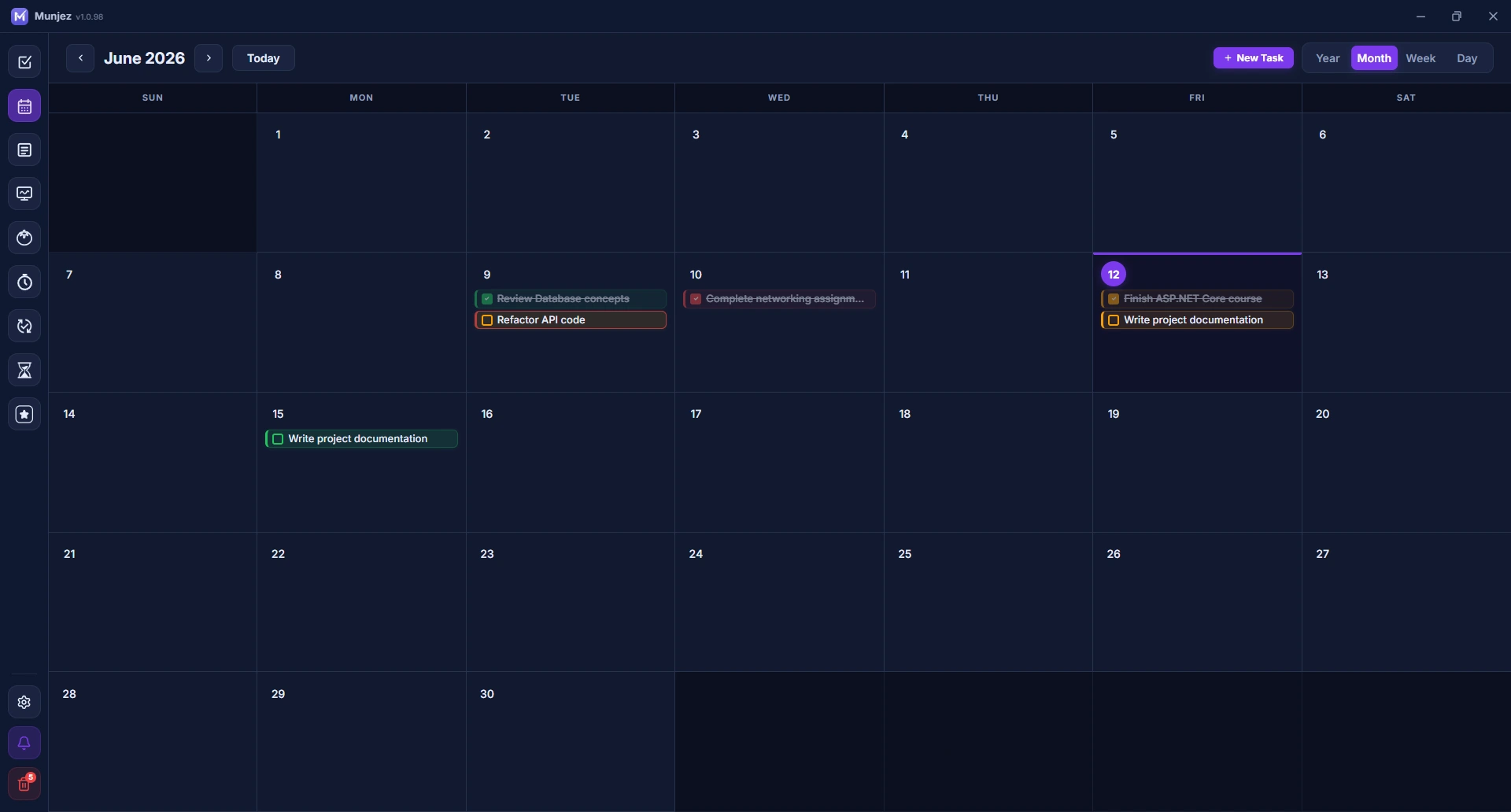 Munjez calendar — monthly view