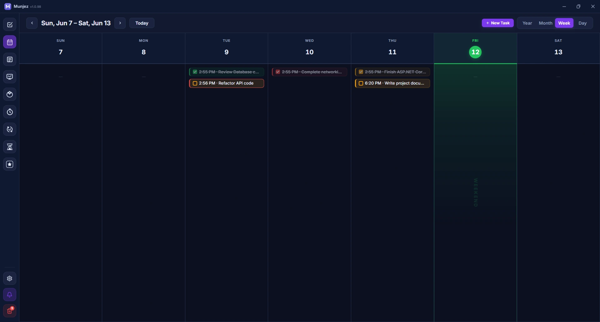 Munjez calendar — weekly view