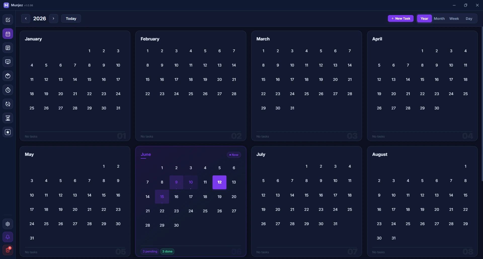 Munjez calendar — yearly overview