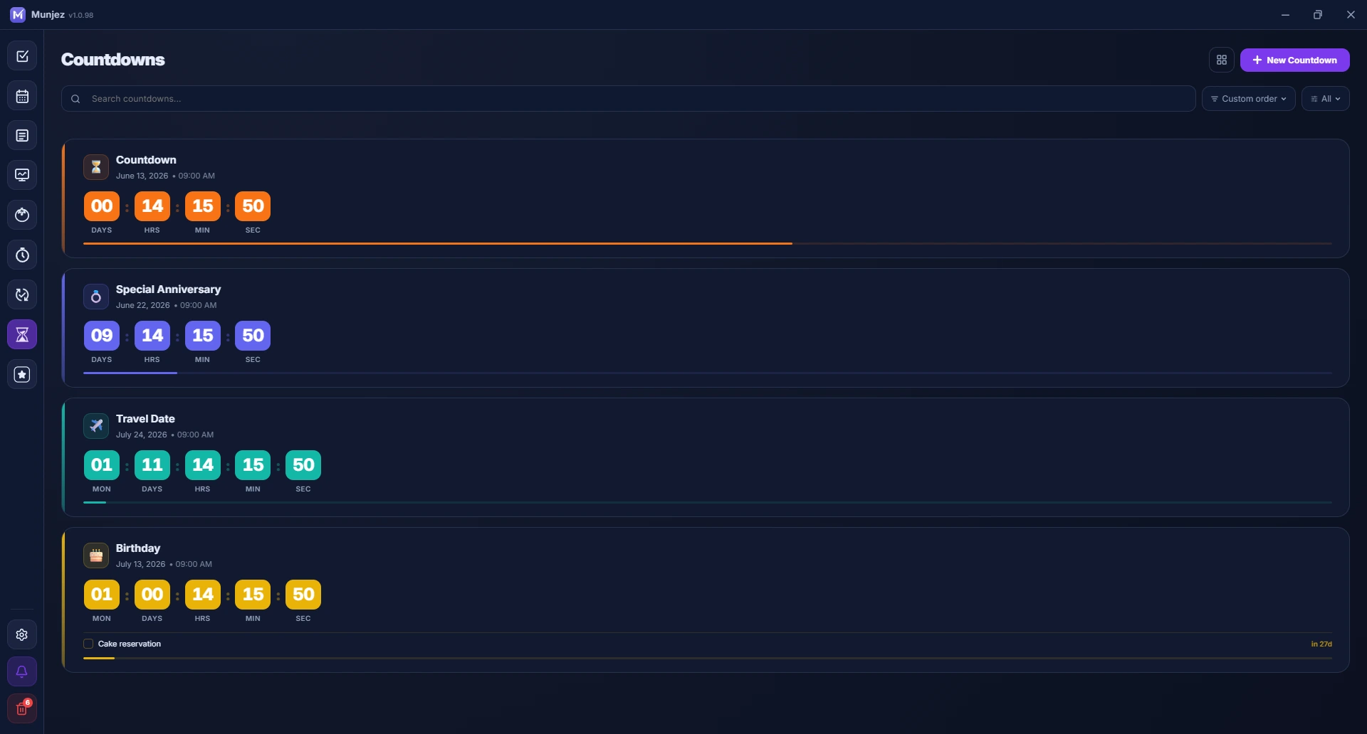 Munjez countdown — main timer list