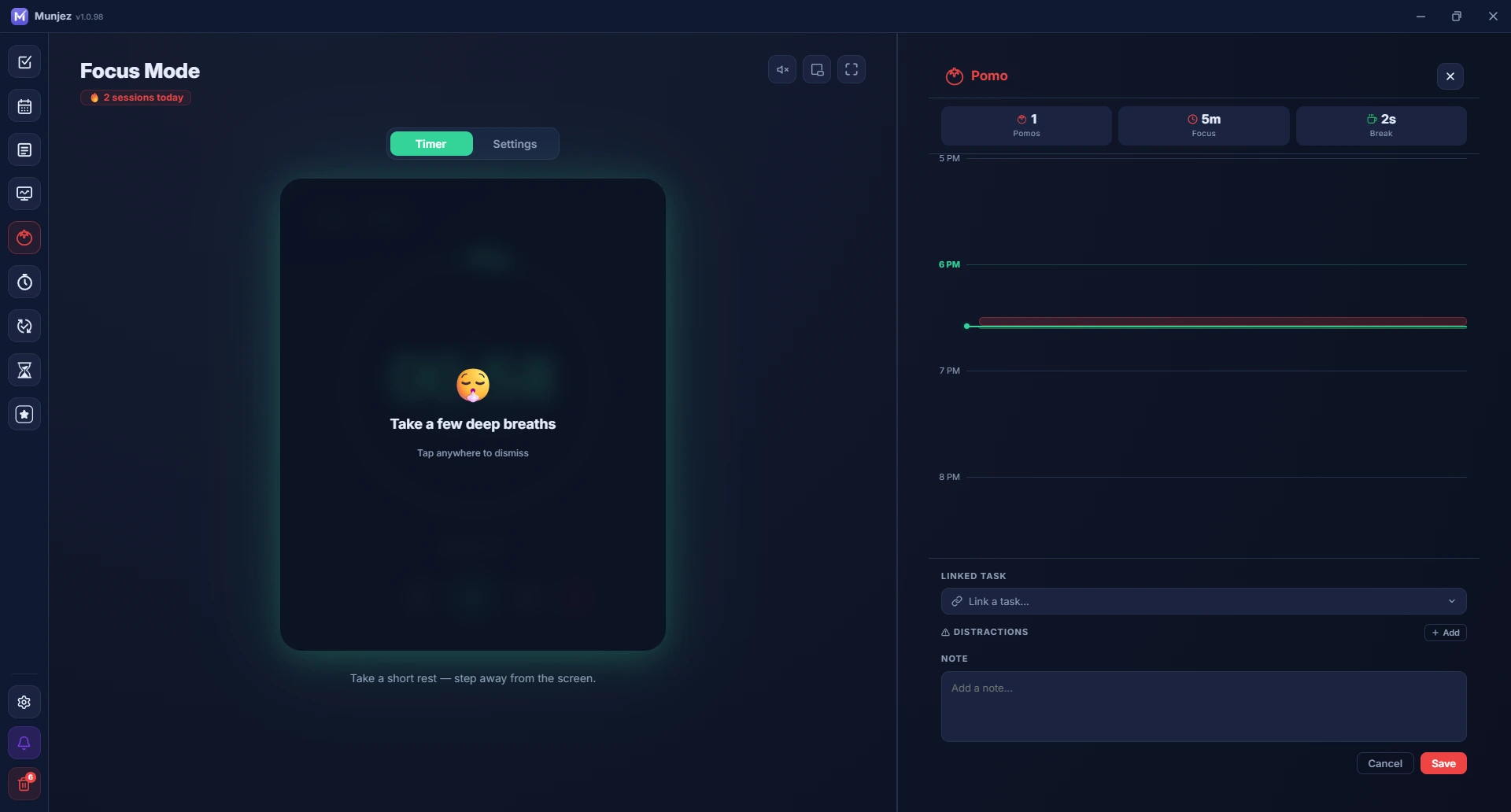 Munjez focus mode — session settings