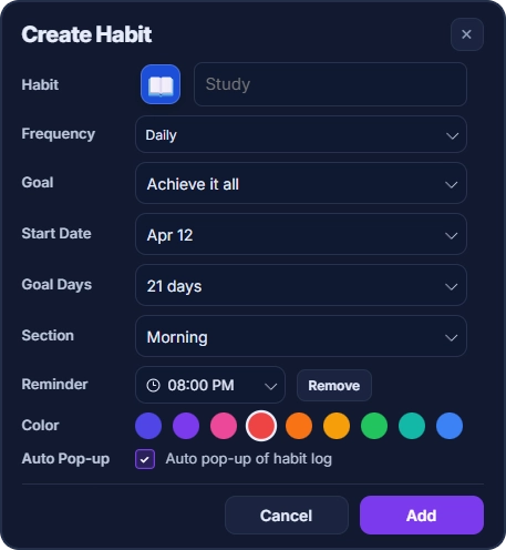 Munjez habit tracker — adding a new habit