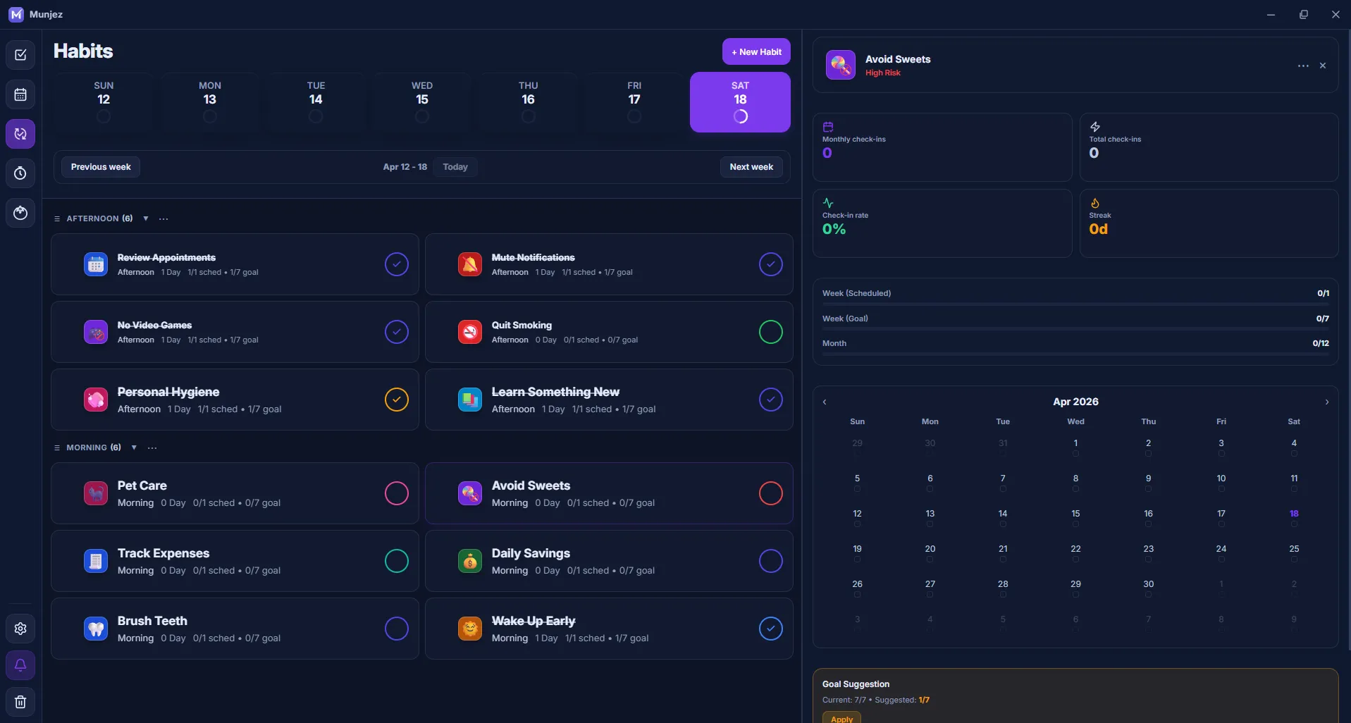 Munjez habit tracker — progress statistics