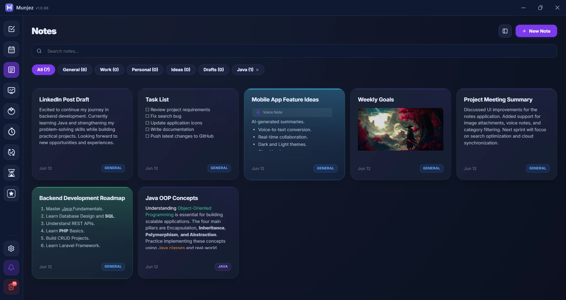 Munjez notes — main folder list view