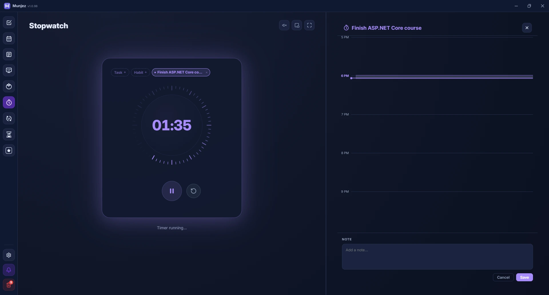 Munjez stopwatch — lap splits view