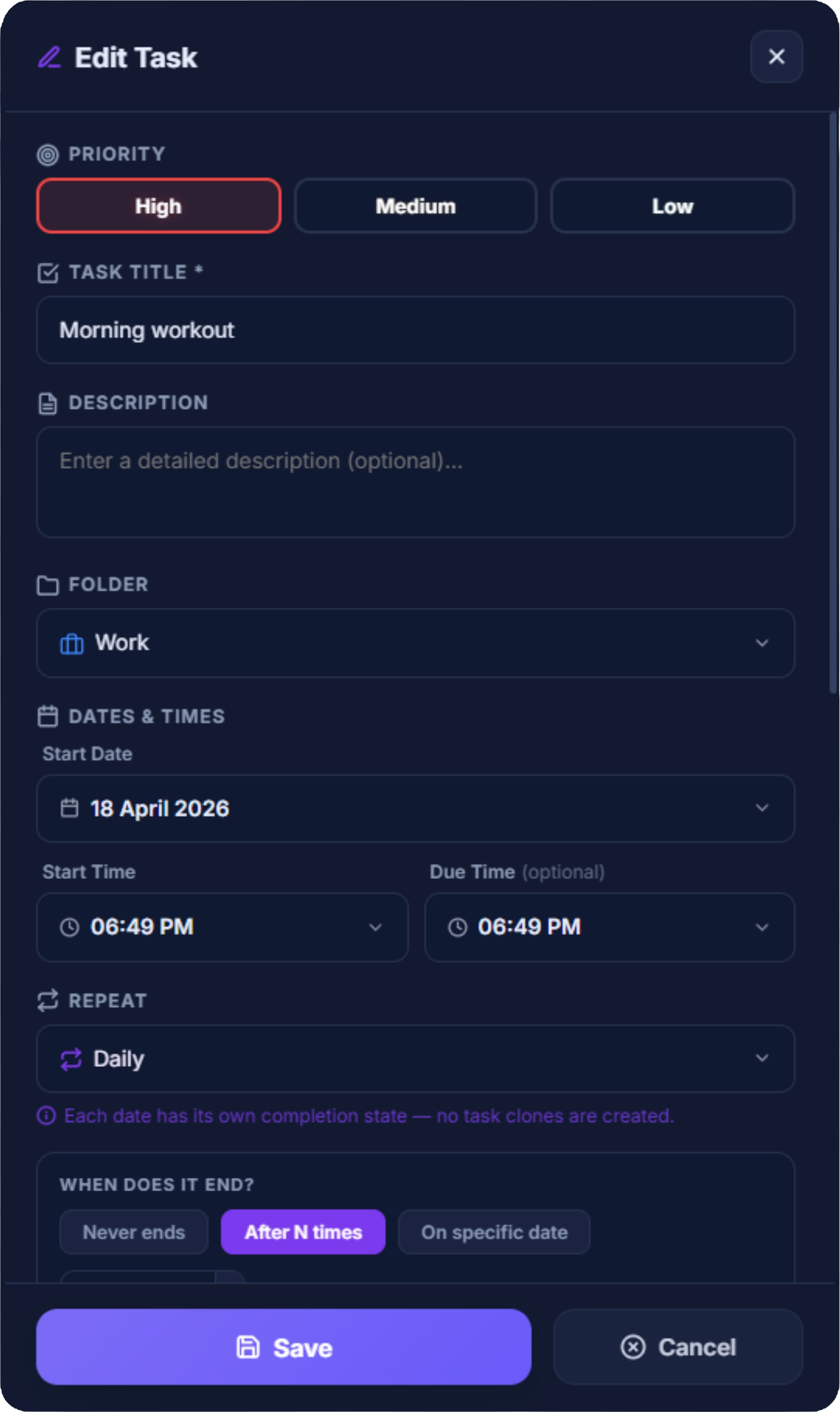 Munjez task manager — main task list view
