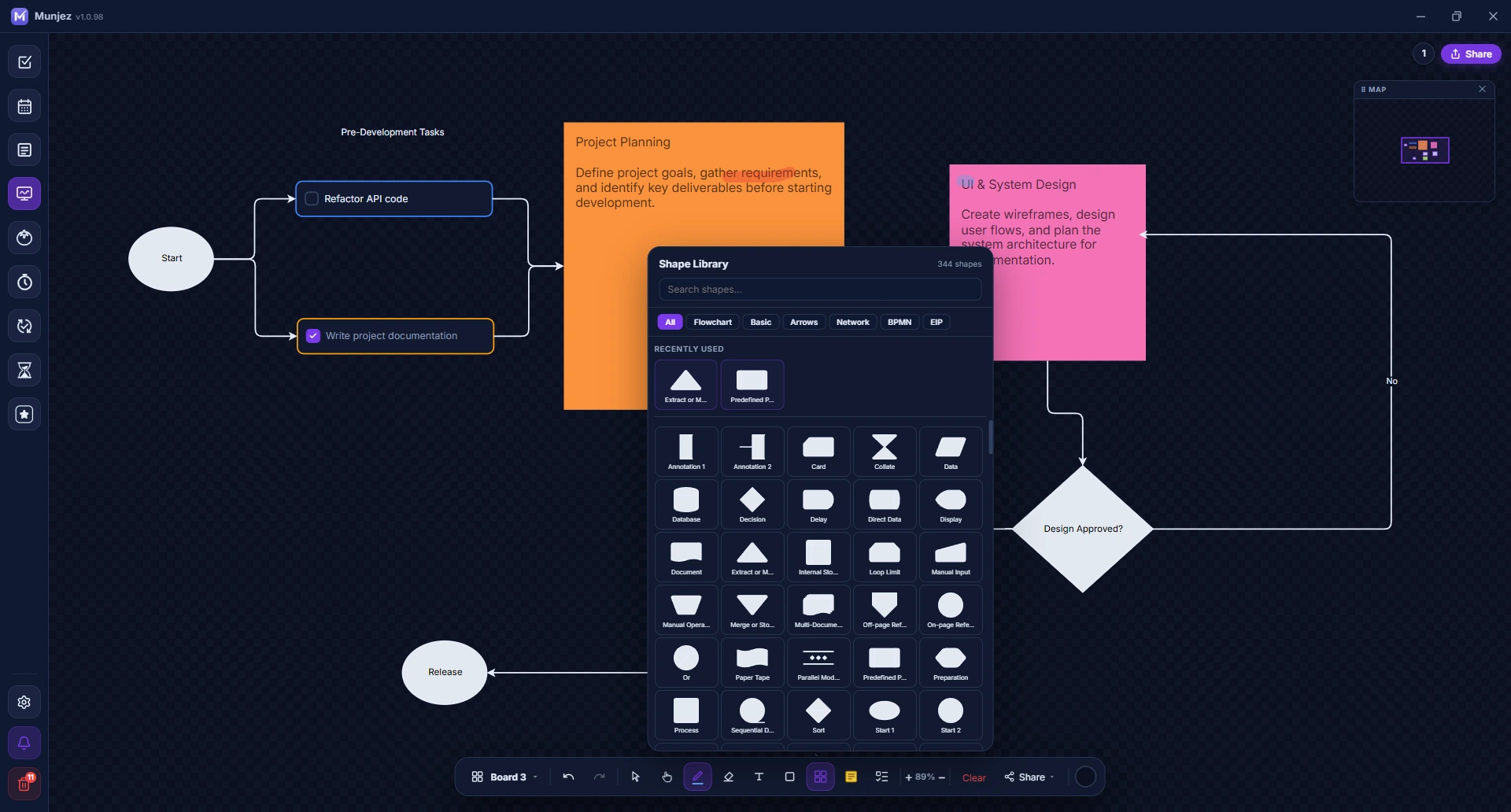 Munjez whiteboard — templates and shapes