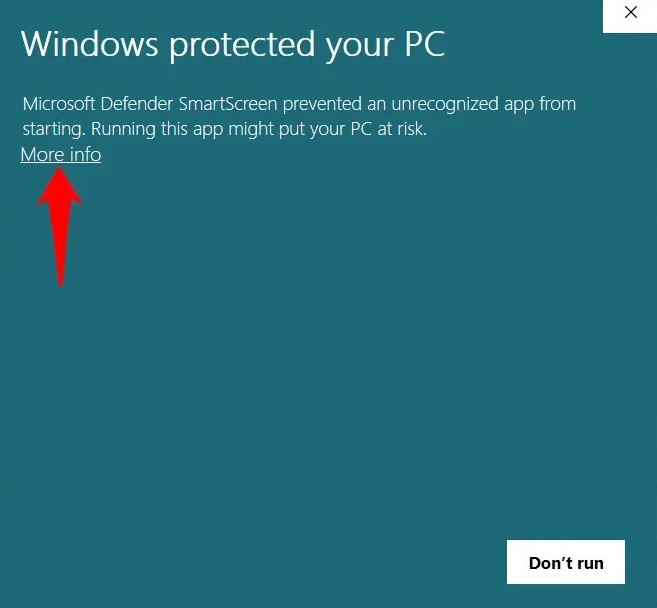 SmartScreen — click More info