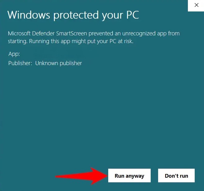 SmartScreen — click Run anyway